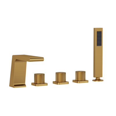 3 Handle Deck Mount Roman Tub Faucet with Diverter & Handheld Shower