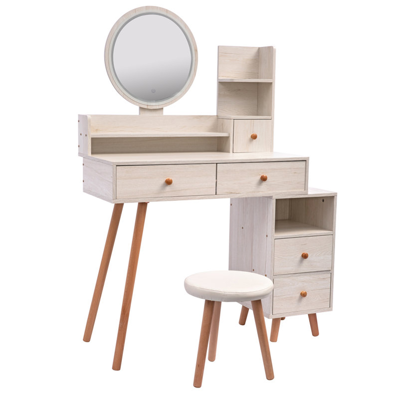 Commode de maquillage moderne avec coiffeuse et miroir à DEL Touch Tabouret