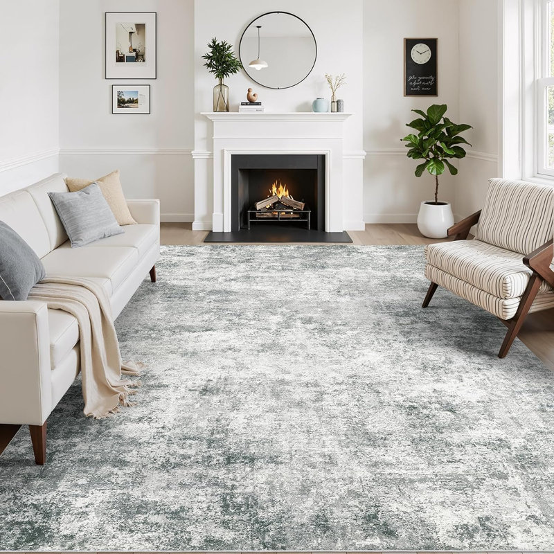 Modern Abstract Area Rug Washable Rugs– Non-Slip Printed Carpet for Living Room, Bedroom, Home Offic, Gray, Rectangle 4' x 6'