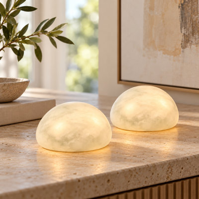 Rechargeable Minimalist Dome Desk Table Lamp, Jade-Tone Marble Finish(set of 2)