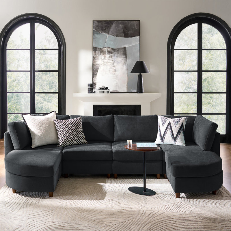 Dayman 125" W Storage Sectional with Ottoman, Graphite Chenille