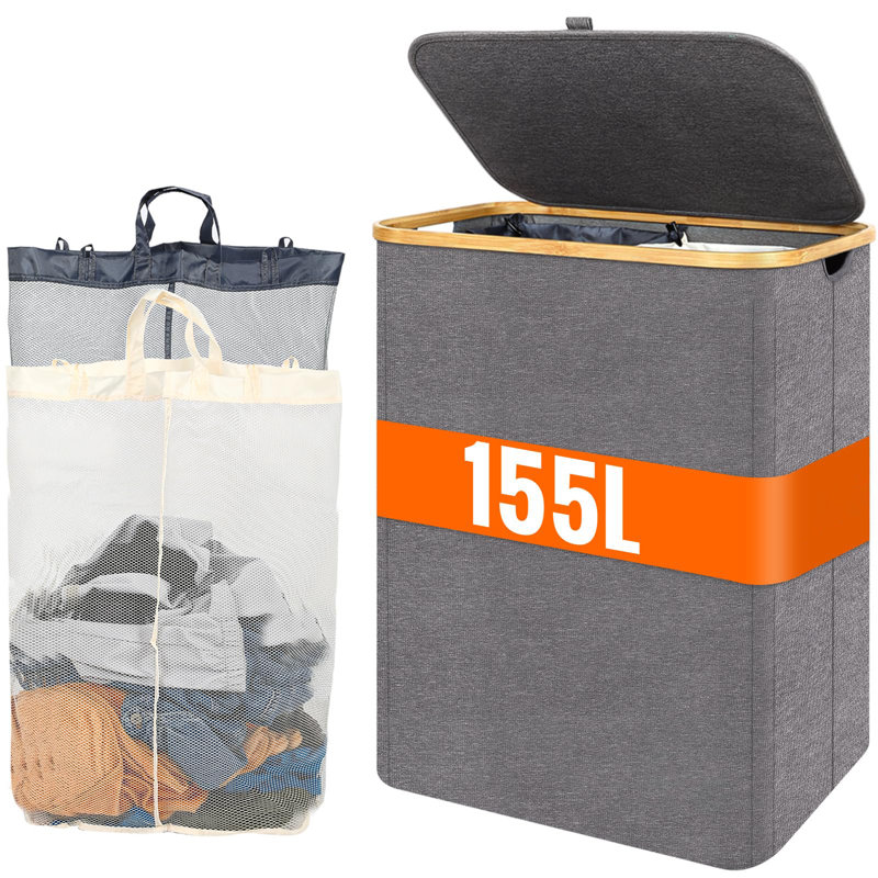 Panier à linge très grand 155 L, Gris