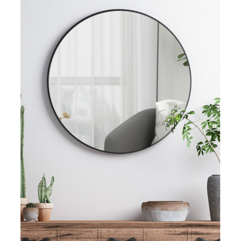 Metal Round Mirror, 50.8cm H x 50.8cm W, Black