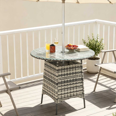 Round Tempered Glass Metal Outdoor Bistro Table - 80 cm W 80 cm D