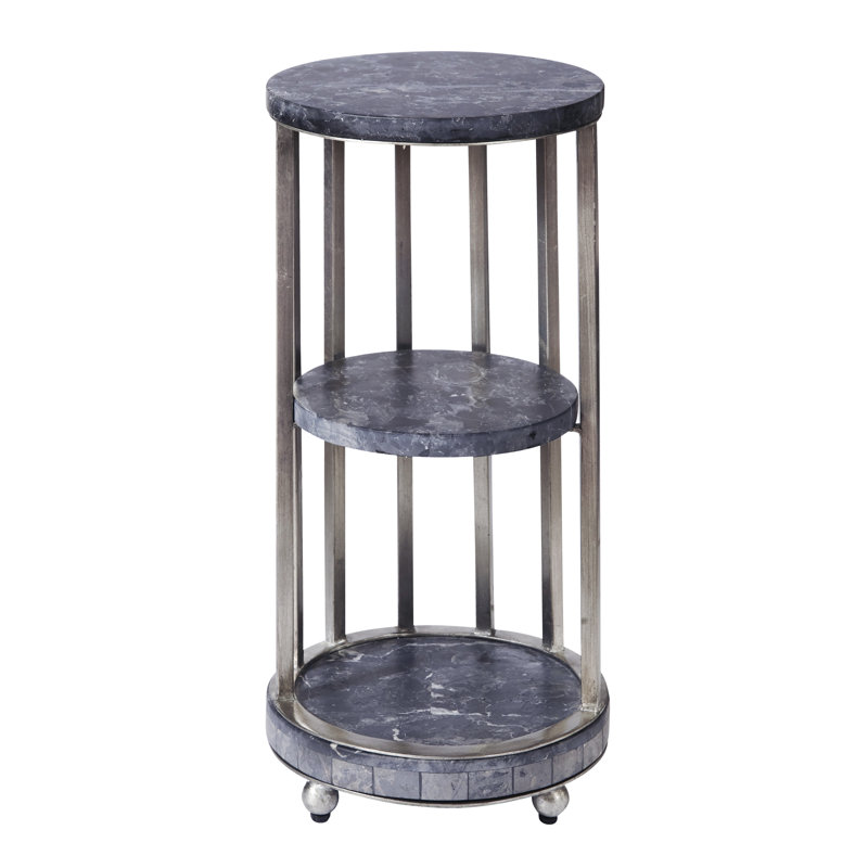 Gray Marble and Metal 3-Tier Round Spot Table