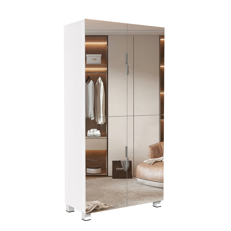 Armoire à chaussures avec 4 portes miroir - rangement de 50 po pour le hall d'entrée