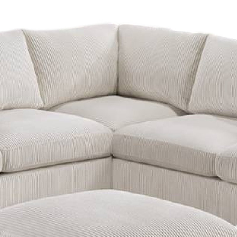 Rey 4Pc L Sectional Sofa Set, 2 Accent Pillows, Corduroy Fabric, Ivory Corduroy