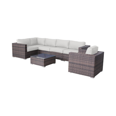 Ensemble de conversation pour 5 personnes avec coussins Sunbrella en osier Clem