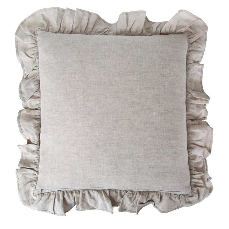 Taie décorative 100% lin français à volants 26 x 26 pouces 2 pièces, Gris