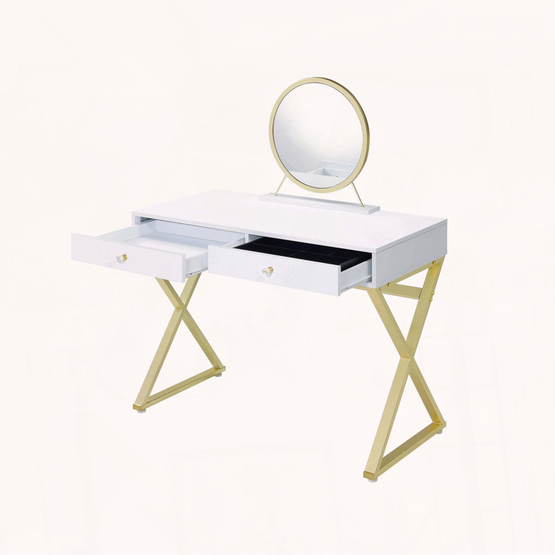 Bureau de coiffeuse avec miroir et plateau à bijoux
