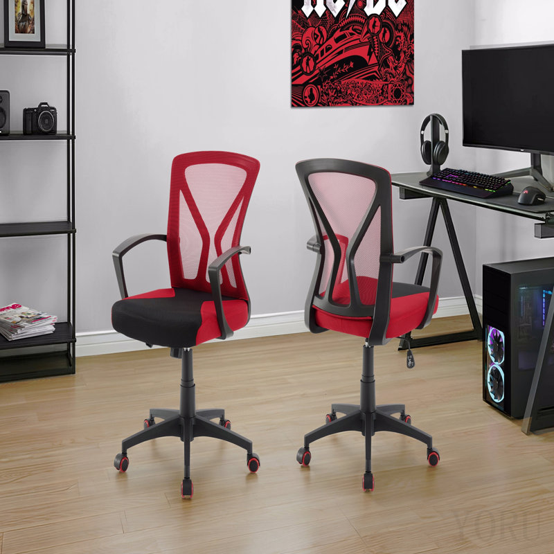 Office Chair, Adjustable Height, Swivel, Ergonomic, Armrests, Computer Desk, Work, Red Mesh, Black Metal, Contemporary, Modern