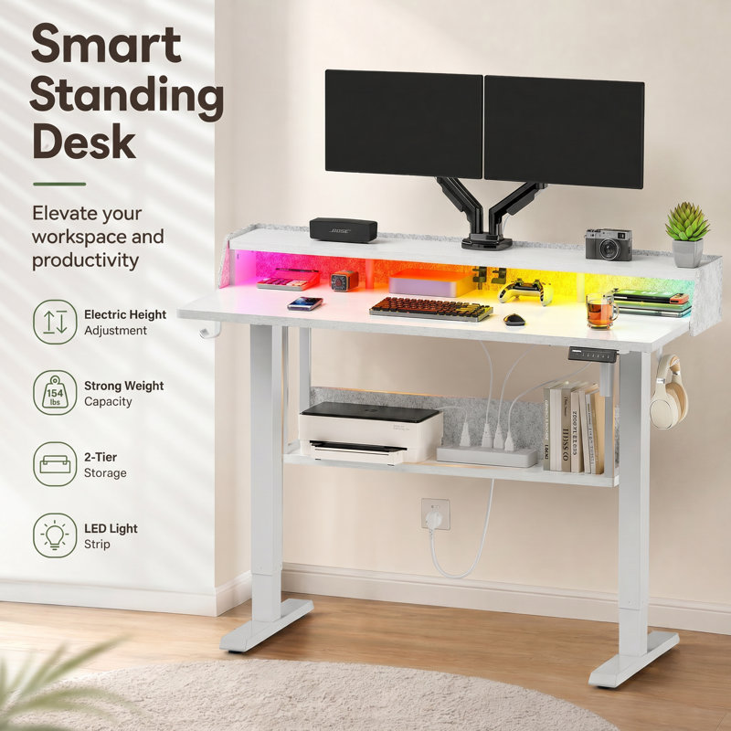 Jeneffer Computer Standing Desk with 4 Drawers for Home Office，Electric Height Adjustable Gaming Desk with Storage Shelf