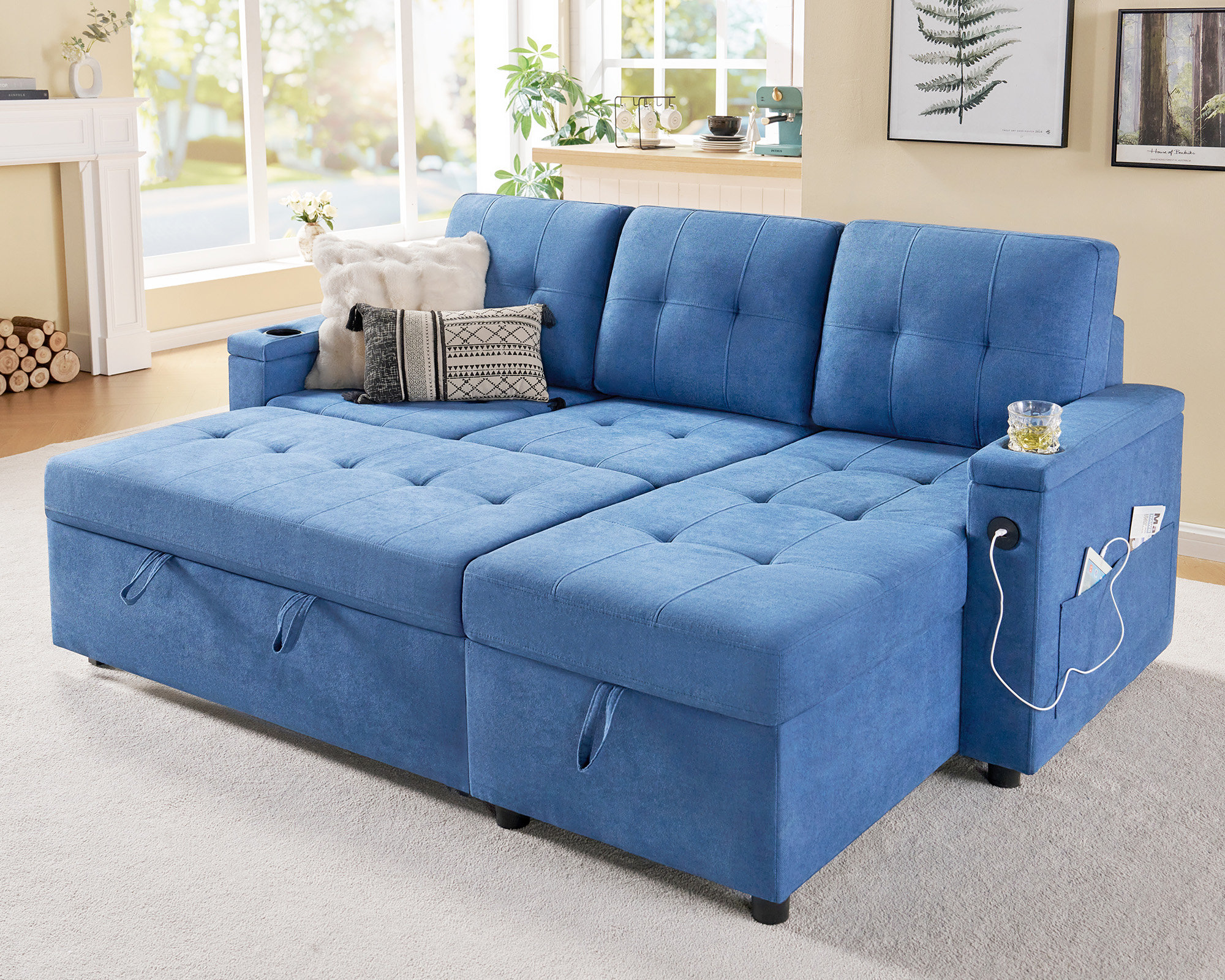 Latitude Run® Sofa Bed, Multi-Functional Sleeper Sofa With USB Charging ...