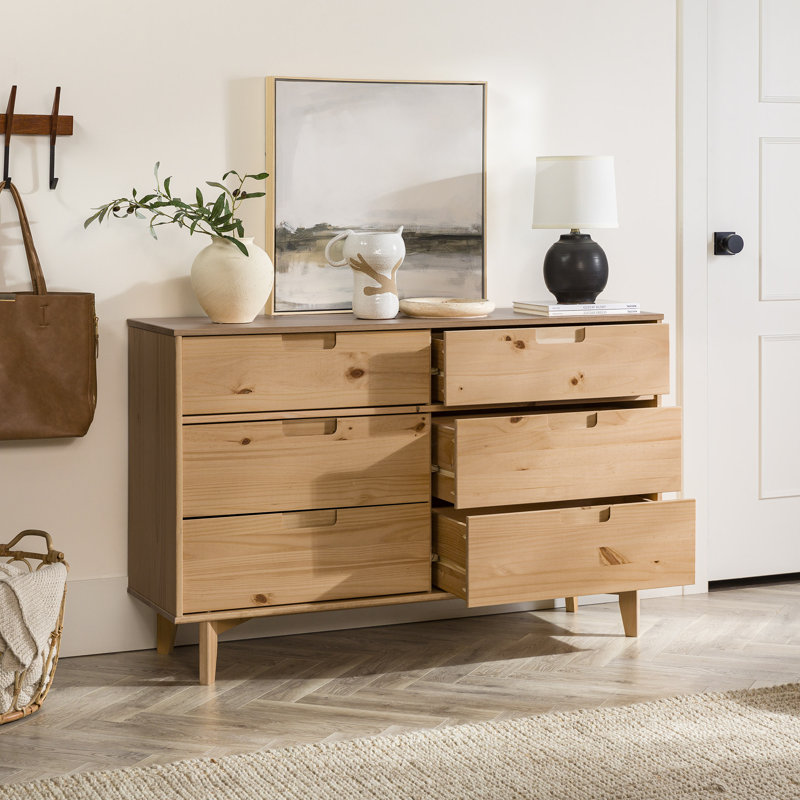 Ahlia 133cm W 6 - Drawer Chest of Drawers, Natural Pine