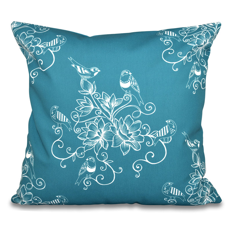 Botanical Blooms Floral Outdoor Reversible Throw Pillow, Teal, 20"x20"