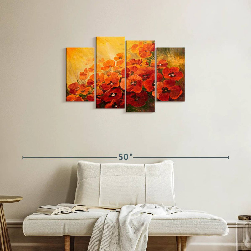 Harnek Red Poppies On Yellow, 22" H x 36" W