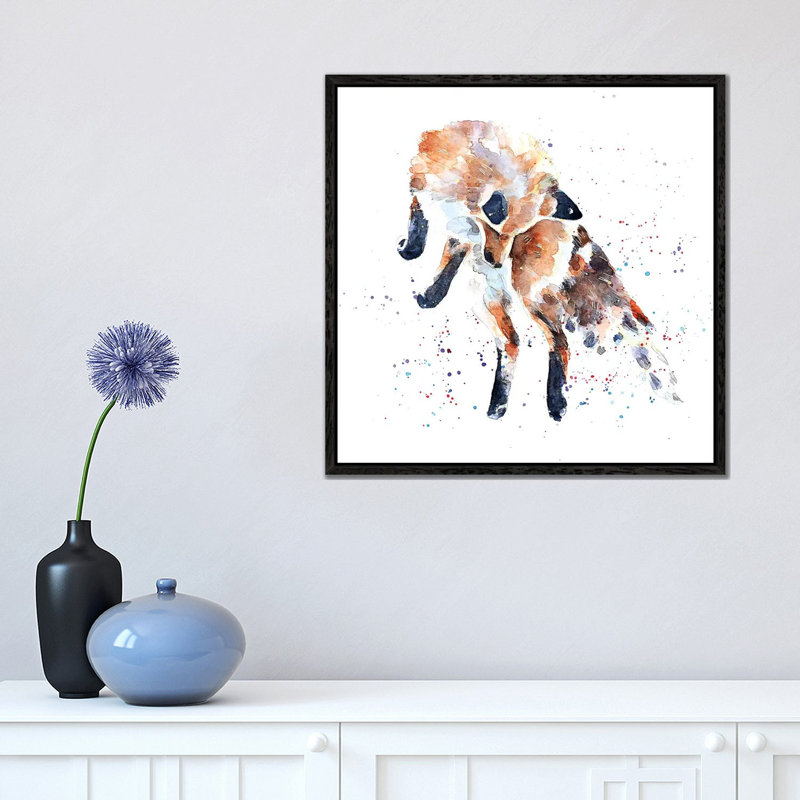 Mousing Fox I - Painting on Canvas, Black Framed, 45.72 cm H x 45.72 cm W