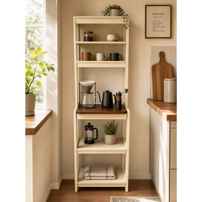 Étagère de cuisine de 23,62 pouces avec tablettes à 5 niveaux, étagère de rangement autoportante et support à micro-ondes pour café et salle à manger, brun et blanc
