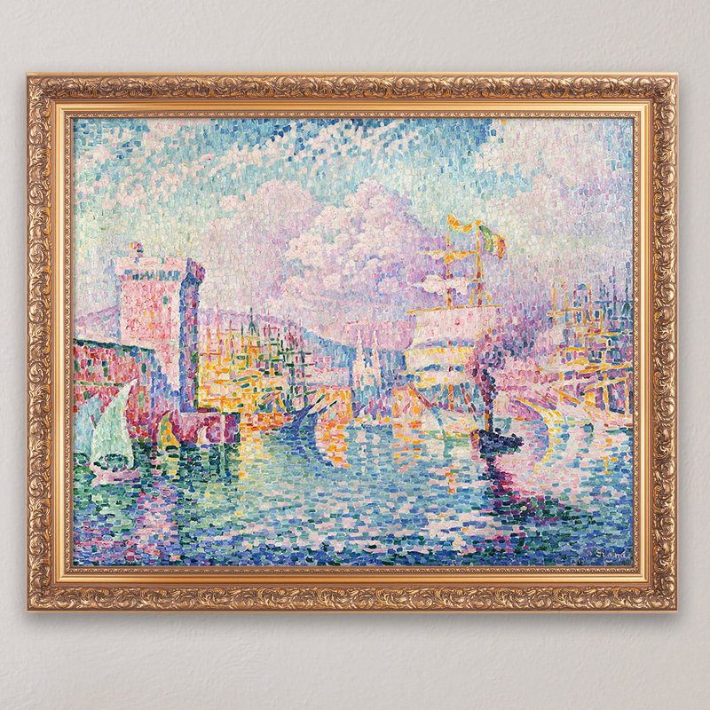 La Tour Rose, Marseille, art encadré, taille: 20 x 16, encadré: 26,5 x 22,5, encadré en bois doré, Paul Signac, reproduction d'art classique. Estampe numérique