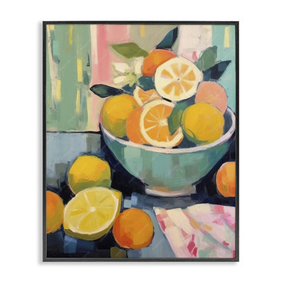  Orange & Lemon Bowl Grey Framed Giclee Art by LSR Design Studio