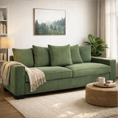 Canapé rectangulaire en velours côtelé vert foncé 88 pouces Gina