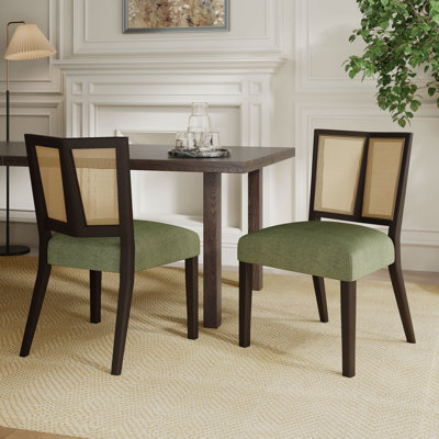 Callan Mid-Century Modern Dining Chairs With PE Rattan Backs
