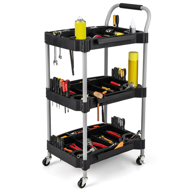 Chariot à outils à 3 niveaux avec poignée