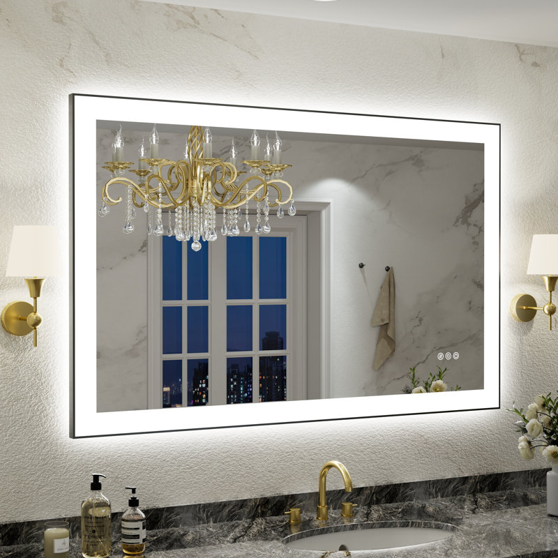 UL Certified Front & Back LED Bathroom Vanity Mirror – Anti-Fog, Tempered Glass, Black Aluminum Frame, 48"H x 30"W