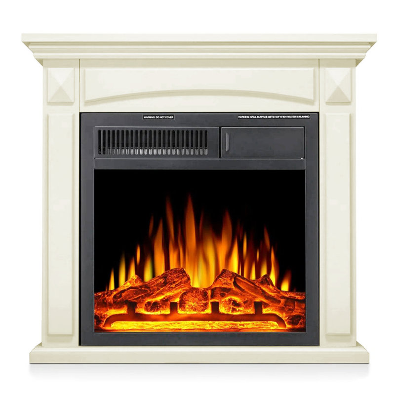 Freestanding Electric Fireplace With Remote Control., Beige