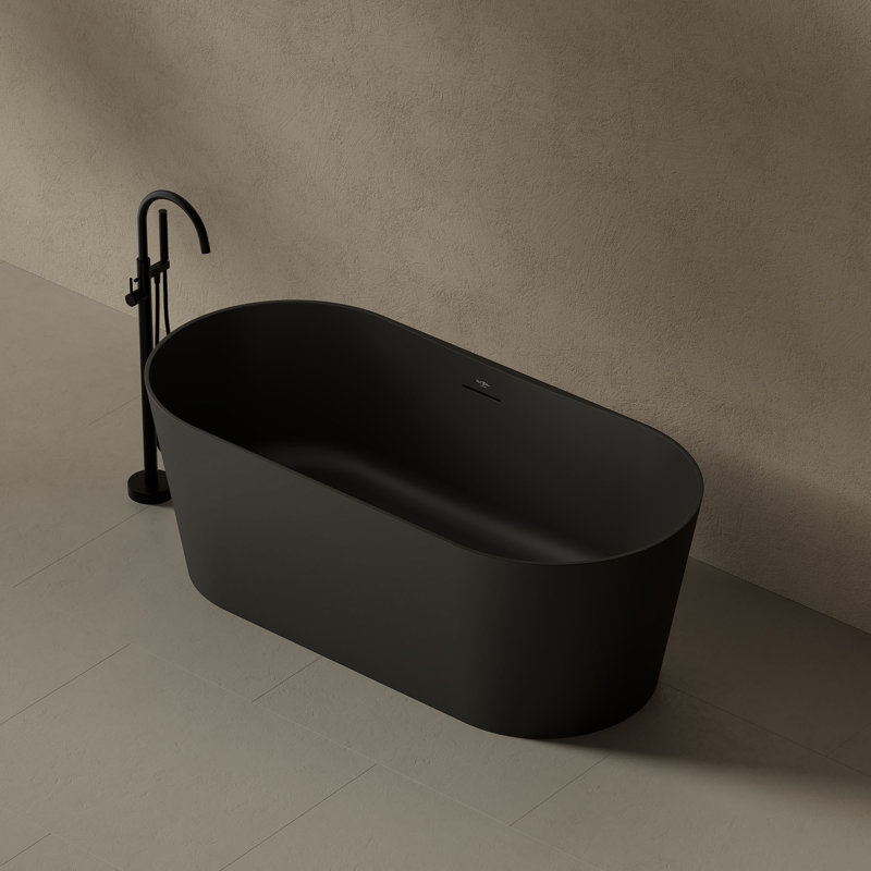 Baignoire de trempage autoportante de 61 po x 28 po avec trop-plein et bonde escamotable pour salle de bain Monblari