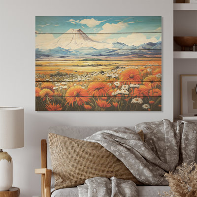 Wildflowers Charm In Mountain Scenery - Wildflowers, panneau mural en bois sur bois de pin naturel