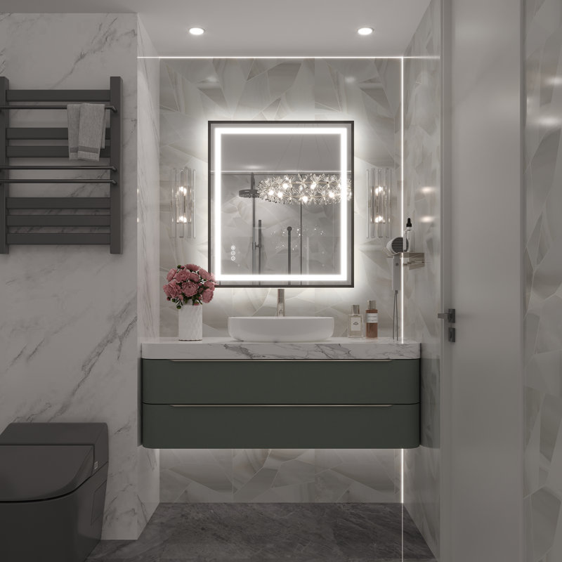 Miroir de salle de bain / meuble-lavabo mural Molly, 32 po x 28 po, Noir