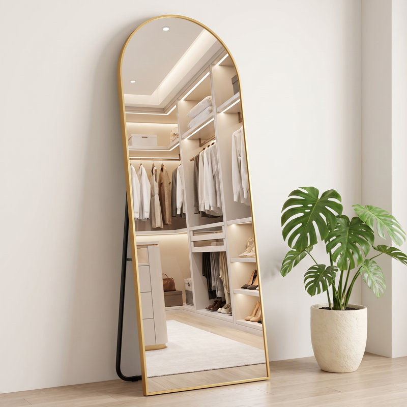 Miroir pleine grandeur en aluminium avec support, 64"H×21"W, Doré