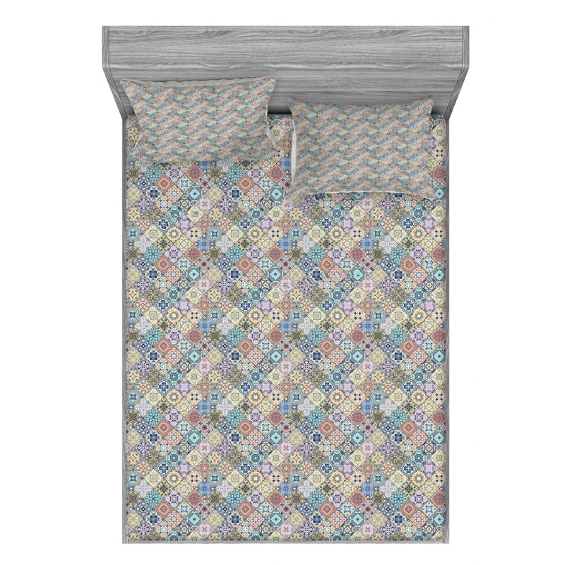 Microfiber Patchwork Sheet Set, Queen Sheet Set + Fitted Sheet + 2 Pillowcases