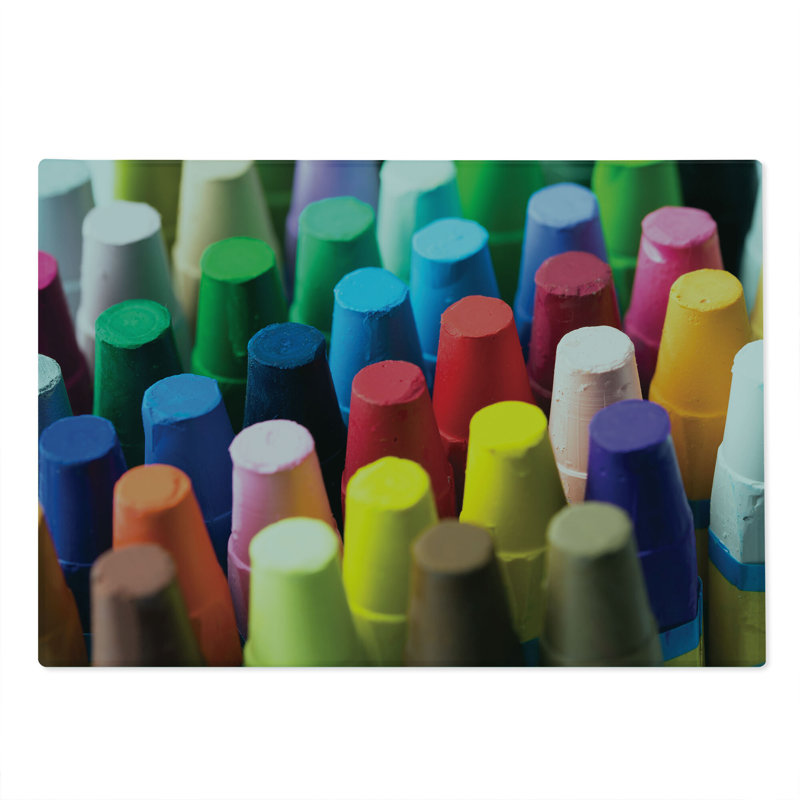 Ambesonne Crayon Cutting Board Large Size Focused Macro Paint Element Multicolor