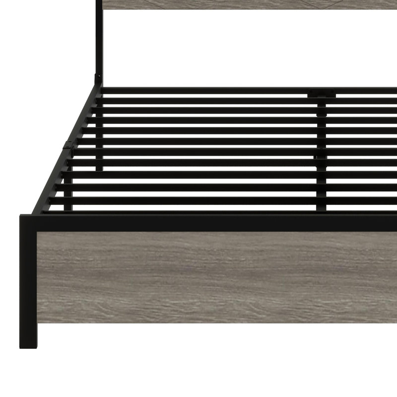 Base de lit plateforme avec tête de lit à DEL avec rangement et 2 USB, grand rangement sous le lit