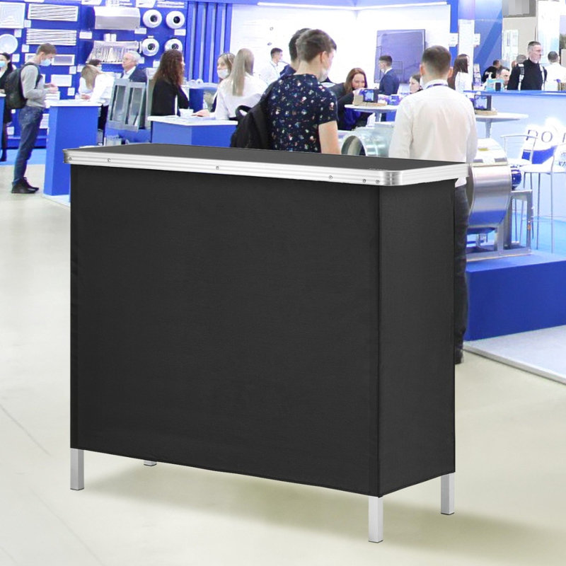 Table de bar portative multifonctionnelle avec poteaux en aluminium et compartiment de deuxième niveau pour les salons professionnels