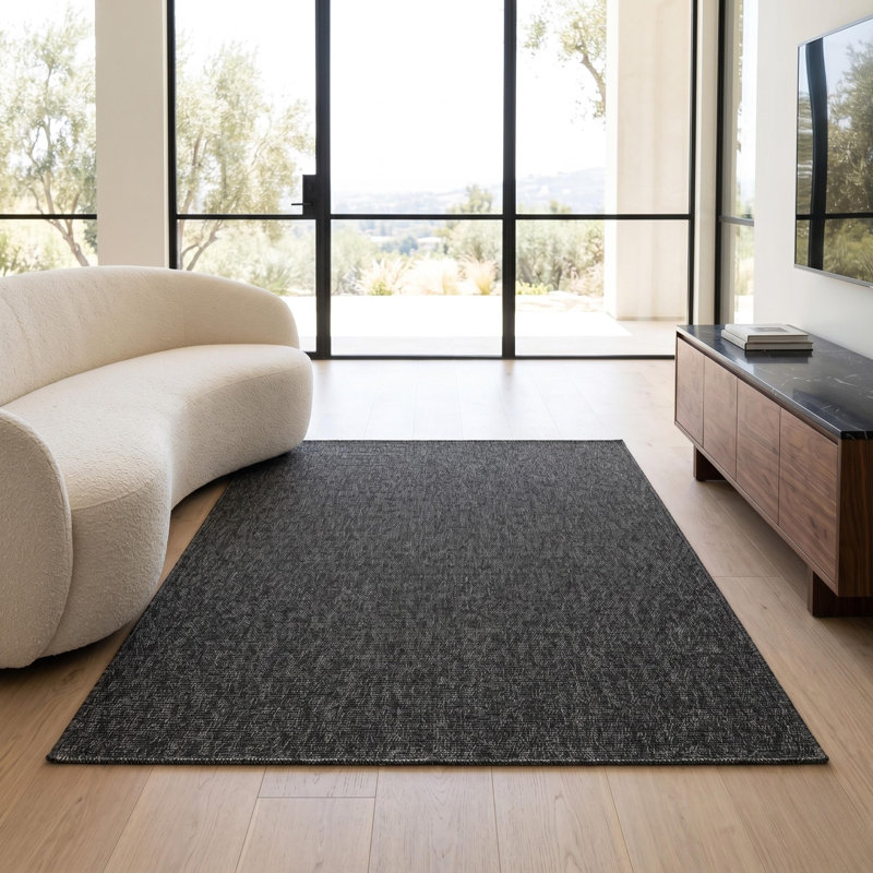 Tapis de couloir en polypropylène tissé à plat, texturé anthracite, motif, Runner — 2'7" x 6'7"