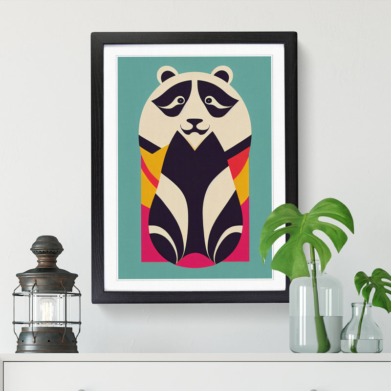 Panda Art Deco Design 1 Piece Single Picture Frame Wall Art, 64cm H x 46cm W x 2cm D, Walnut