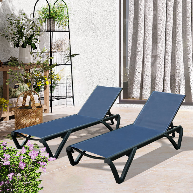 Ensemble de chaises longues d'extérieur réglables en aluminium 2 pièces, Bleu