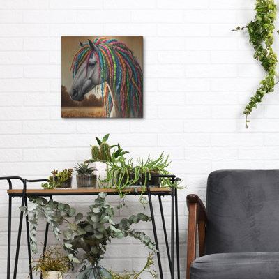 'Horse With Colorful Dreadlocks' by Rey Klimt Metal Wall Art