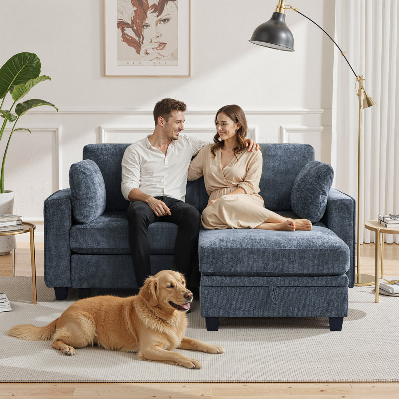 72" Modular Sectional Sofa With Storage Ottoman, L Shape Convertible Cloud Sofa Sectional Couches For Living Room Comfy Chenille Deep Seat Couch With Chaise