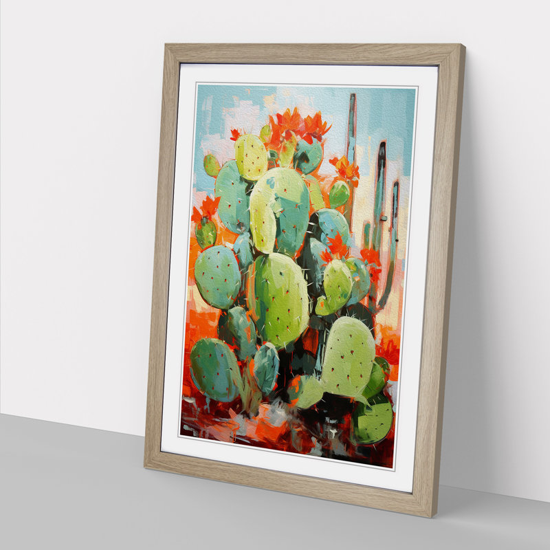 Cactus Action Painting Art - Framed Print, Oak, 46cm H x 34cm W x 2cm D