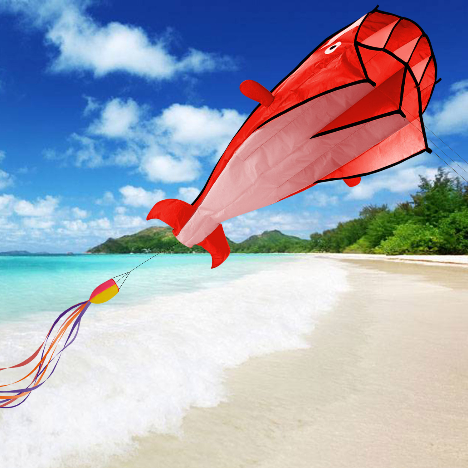 Soft Parafoil Giant Dolphin Kite Image Color: Red