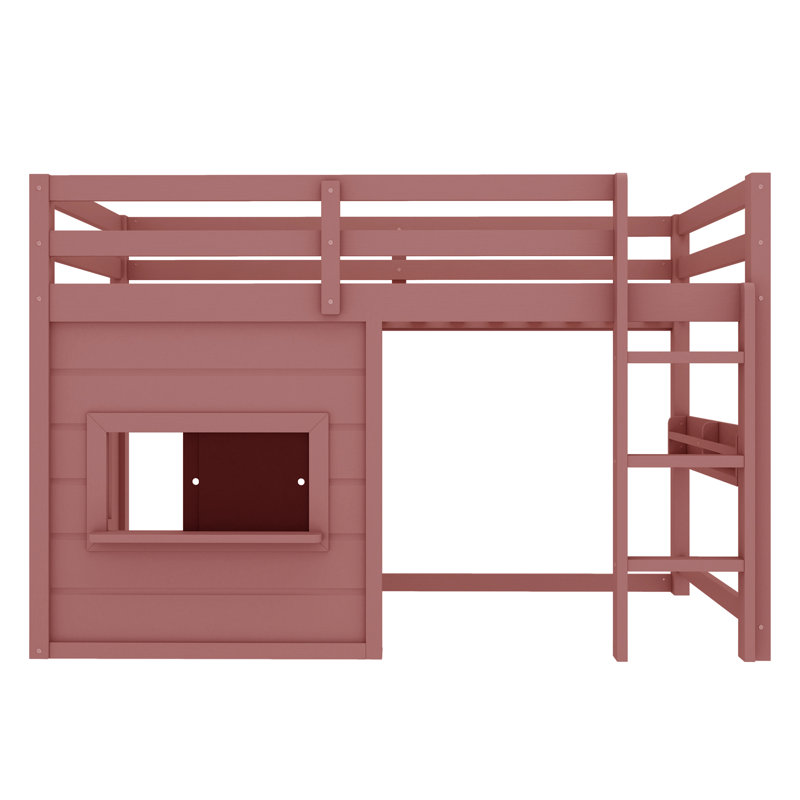 Lit mezzanine pour enfants avec tableau coulissant, Rose foncé, Double