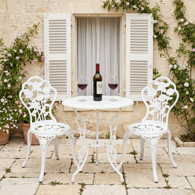 Ensemble bistro 3 pièces, ensemble bistro d'extérieur, ensemble bistro en aluminium coulé et chaises, ensemble de 2 petites tables d'extérieur pour véranda, blanc