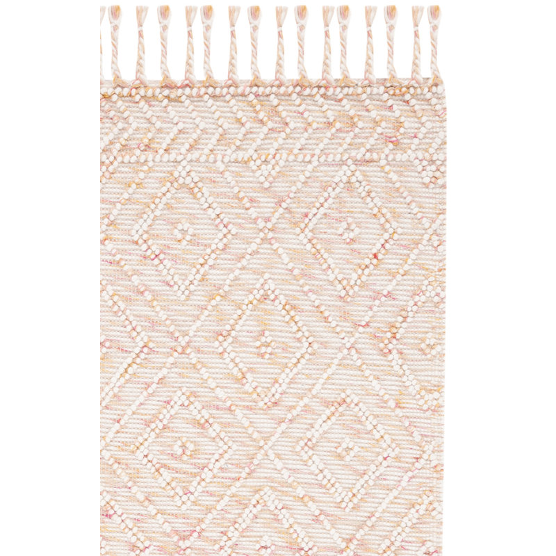 Tapis en laine / coton tissé à la main Stathelle en ivoire / rouge, Rectangle 3 pi x 5 pi