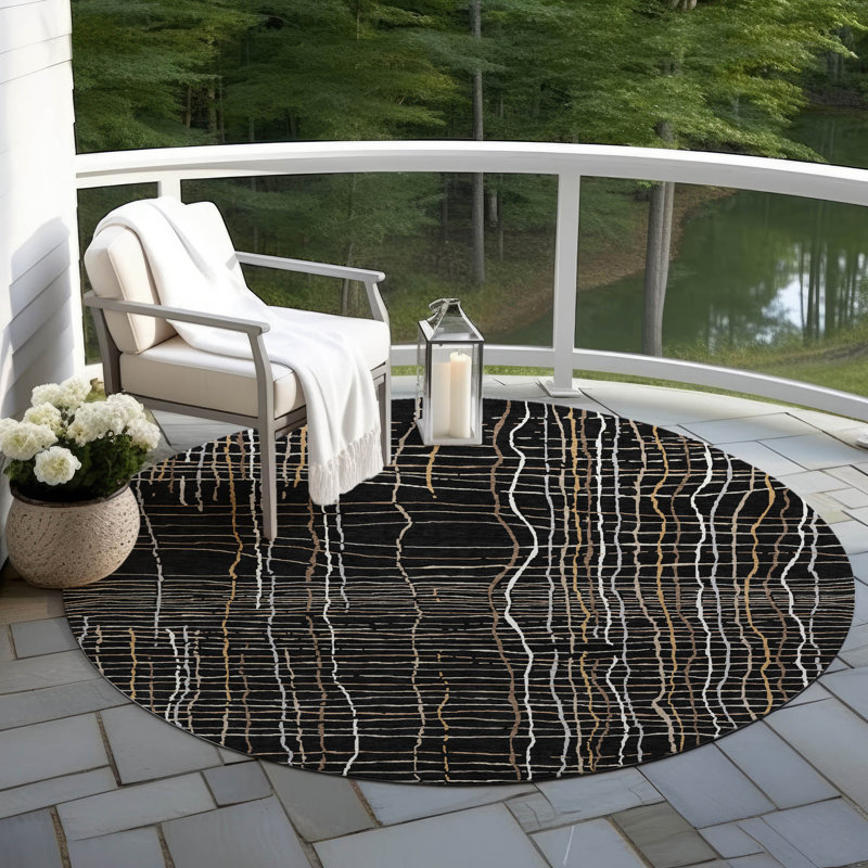 Calista Black Washable Indoor-Outdoor Rug - , 8' x 8'