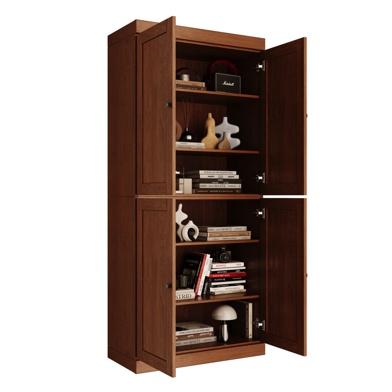 100% Solid Wood 6-Shelf Bookcase, Shaker Doors, Adjustable Shelves, 32" Wide, 71.5" Tall, Mocha