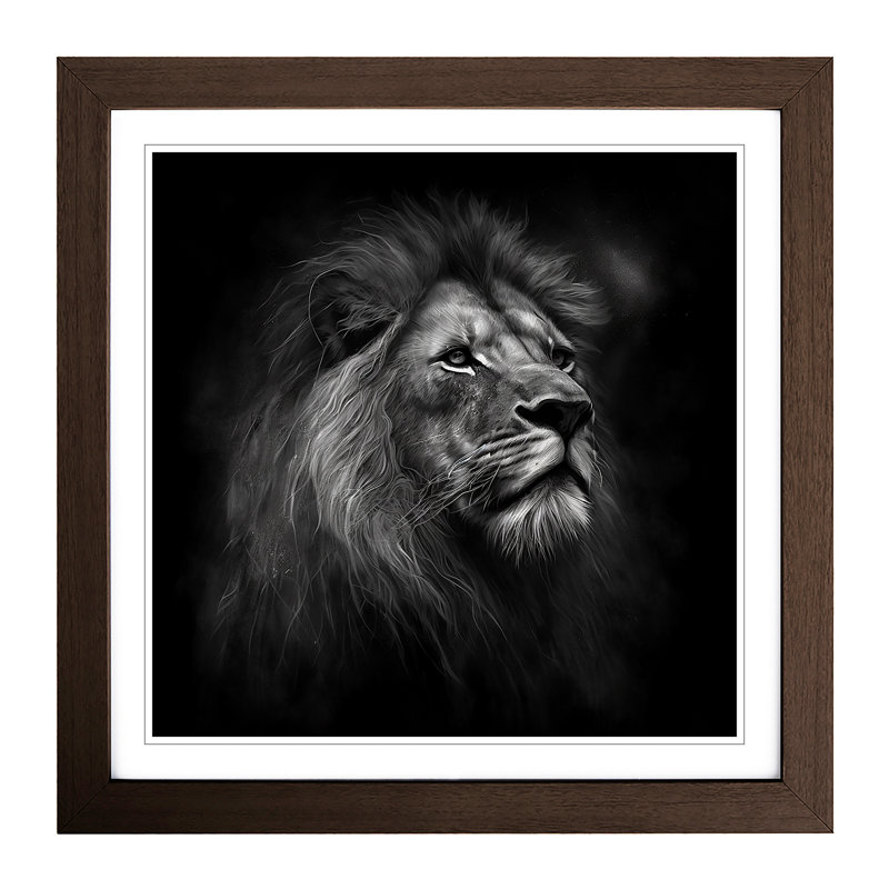 Lion Drawing - Single Picture Frame Print on Wood, Walnut